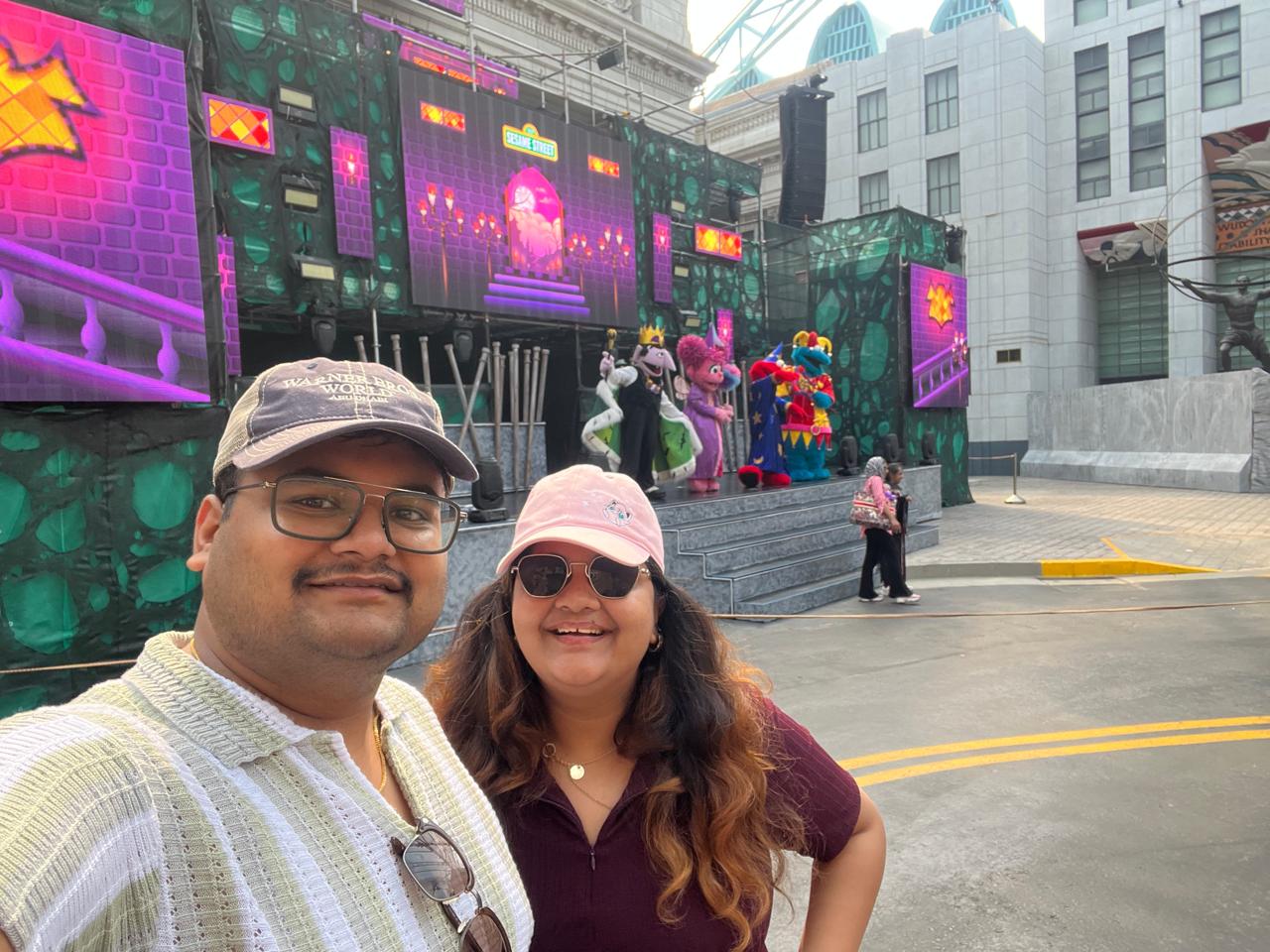 Salil and Eesha at a theme park show stage
